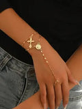 2-piece versatile and fashionable gold cross pendant bracelet, paired with classic adjustable ring chain